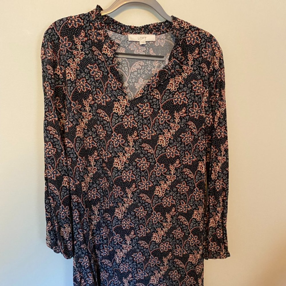 Loft Split Neck Peasant Dress